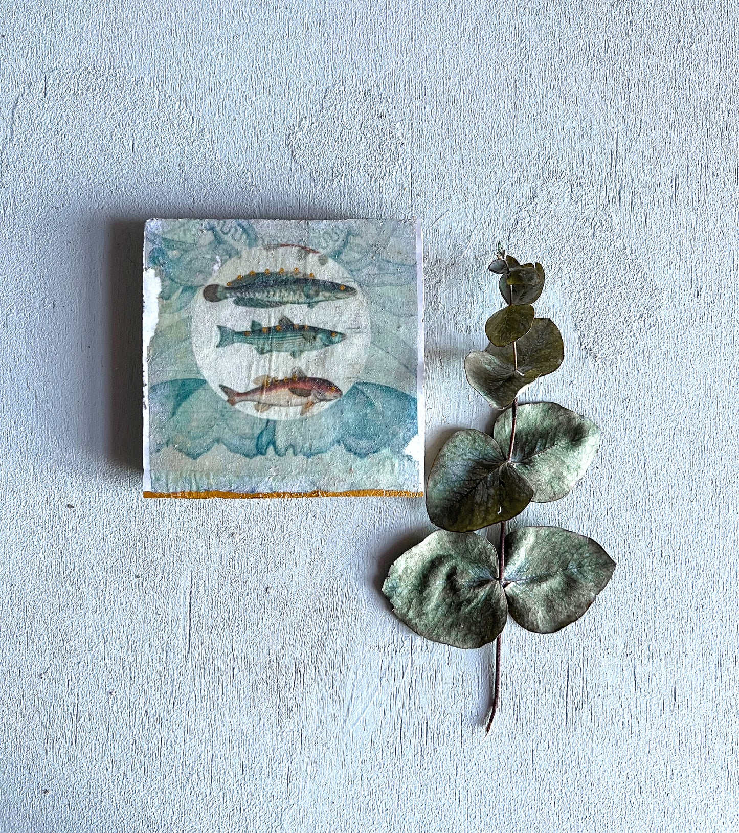 kleines Fliesenbild " Dreierlei vom Fisch"