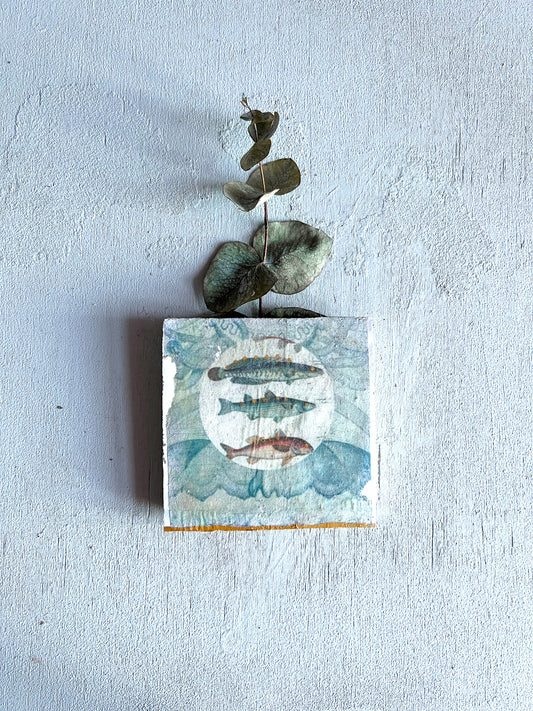 kleines Fliesenbild " Dreierlei vom Fisch"