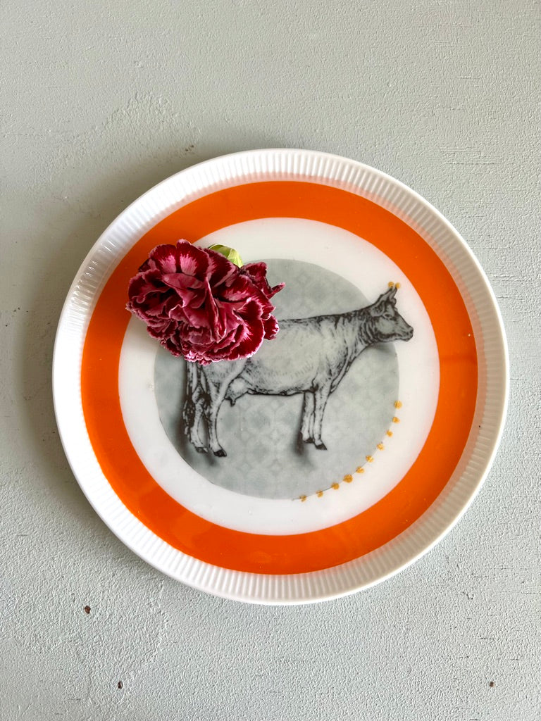 Wandbild " Das liebe Vieh" Vintage Teller - Collage - Papierdruck - Epoxidharz